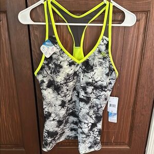 Zumba Neon Yellow and Black Tie-Dye Tank Top